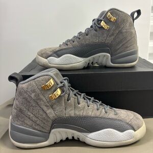 Jordan 12 Gray and Gold Suede Women's Sneakers
